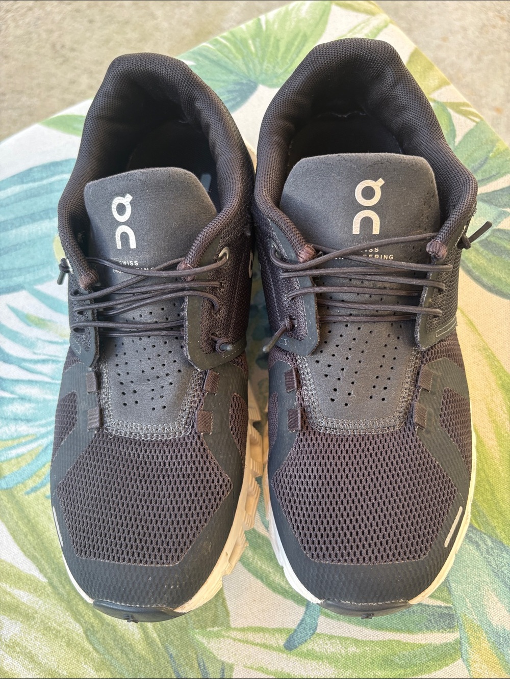 On Running women’s  Black Mesh Cloud Sneakers with White Sole